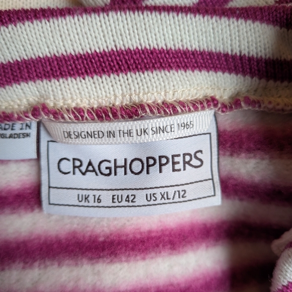Craghopper Sweater Fleece Sz 12 Pink And White Stripe Button Collar - Picture 4 of 4